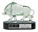 8 1/4" Clear Art Glass Bull Award  