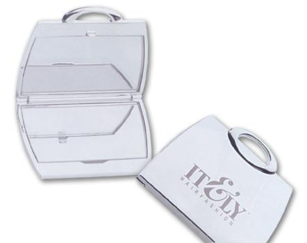 Brushed Silver Purse Compact Mirror