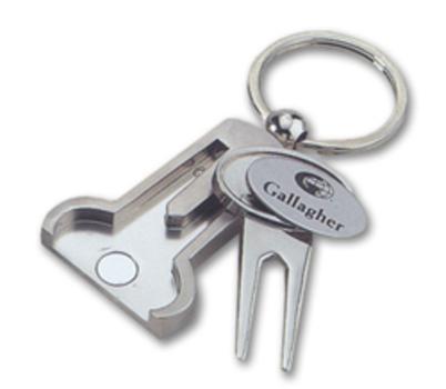 Two Tone Silver Divot Tool & Ball Marker Key Chain