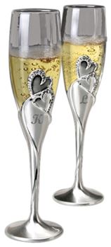 Silver Hearts Personalized Wedding Toasting Flute Set