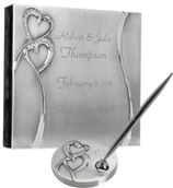 Silver Hearts Personalized Wedding Guestbook and Pen Set