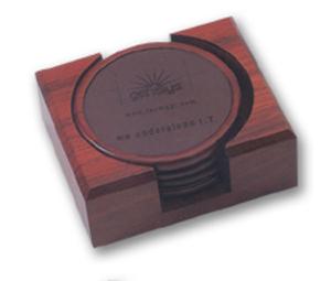 Leather and Rosewood Coaster Set