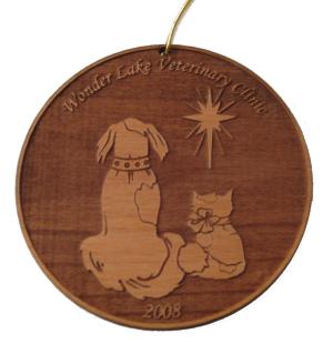 Cat and Dog Wood Christmas Ornament