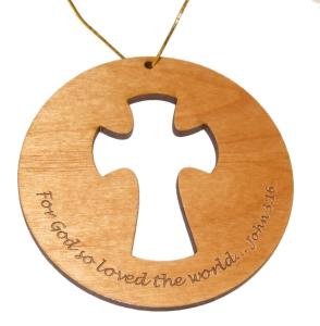 Cross Cutout Wood Christmas Ornament