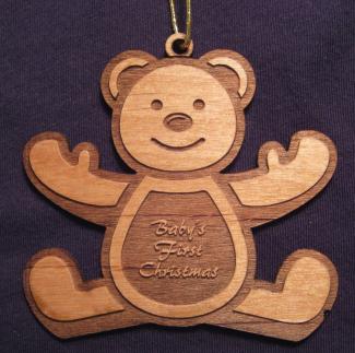Teddy Bear Wood Christmas Ornament
