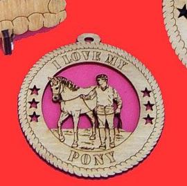 Boy Walking Horse or Pony Wood Christmas Ornament