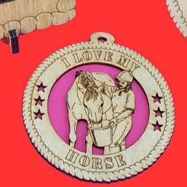 Female Feeding Horse Wood Christmas Ornament