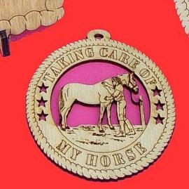 Grooming Horse Wood Christmas Ornament