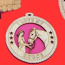 Girl With Horse Wood Christmas Ornament