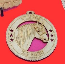 Pony Head Wood Christmas Ornament