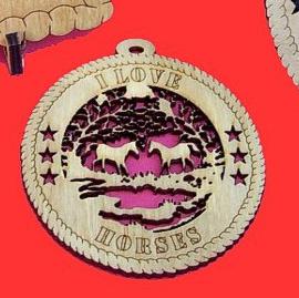 Horses in Trees and Field Wood Christmas Ornament