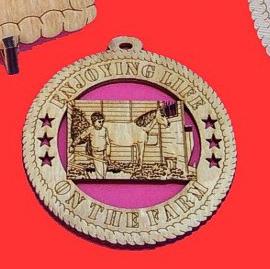 Cleaning the Stable Horse Wood Christmas Ornament