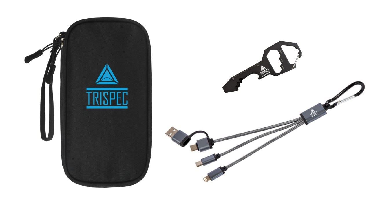 Custom Techie Gift Set with Tech Accessory Travel Organizer, USB Charging Cable Set, EDC Keychain