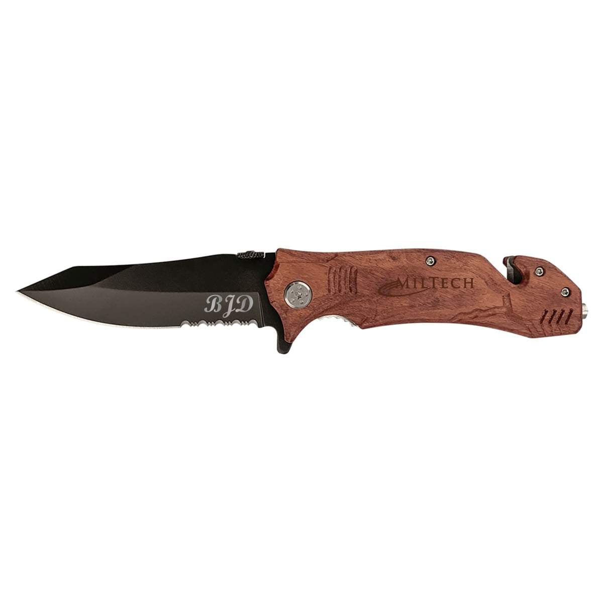 Bison River Engraved Wood Rescue Knife, 3.5