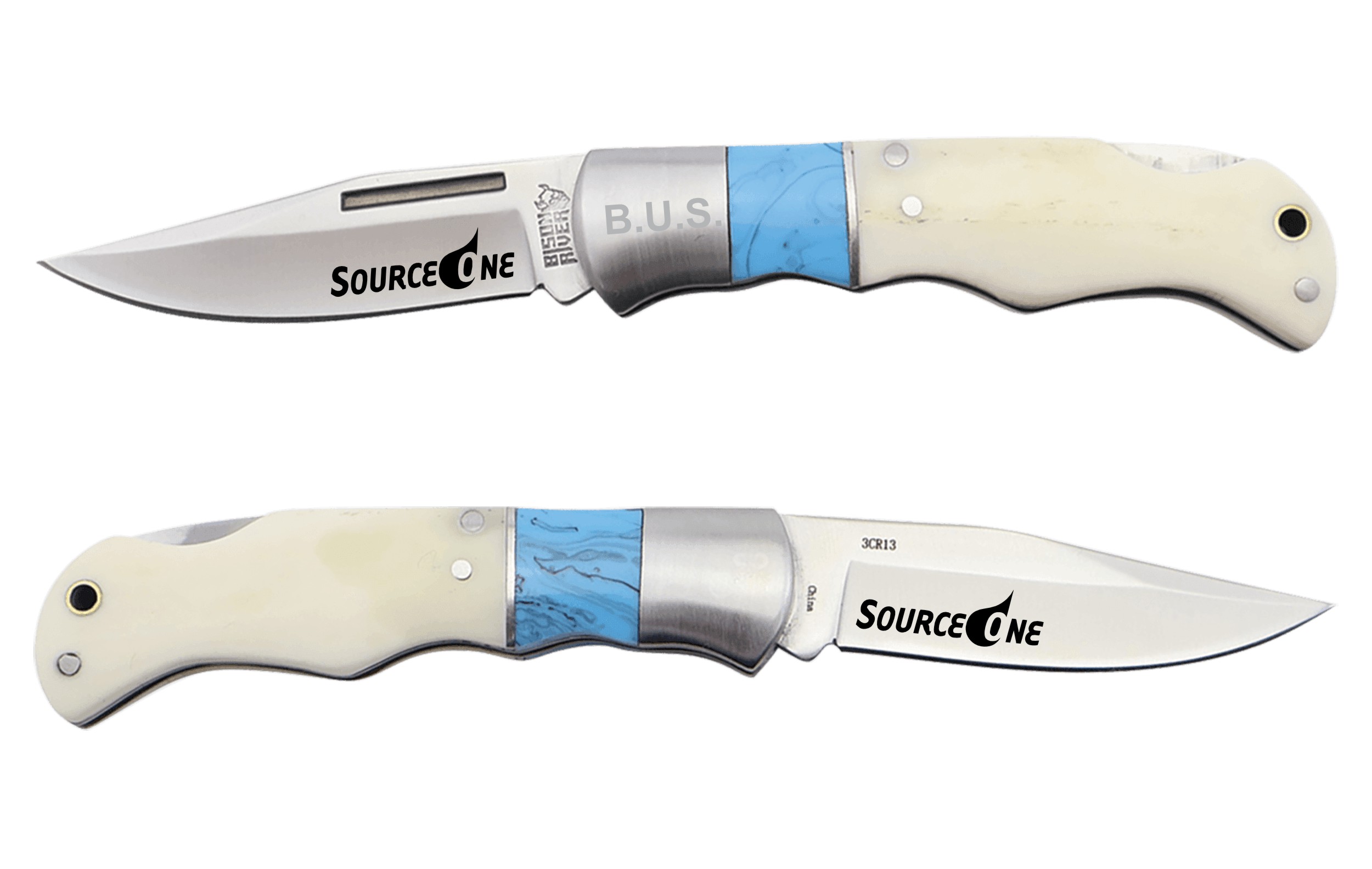Bison River Personalized Bone Folding Knife, 2.6" blade