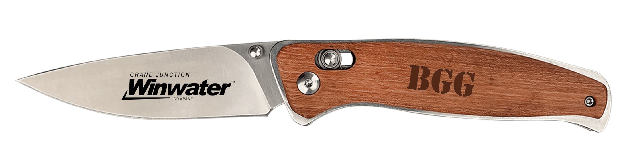 Bison River Engraved Wood Button Lock Knife, 3.5" Blade