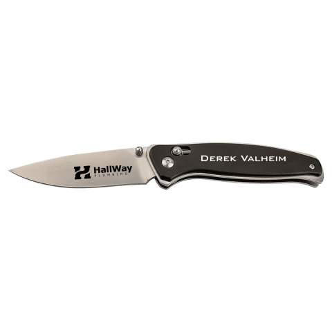 Bison River Customized Black Aluminum Button Lock Knife, 3.5" Blade