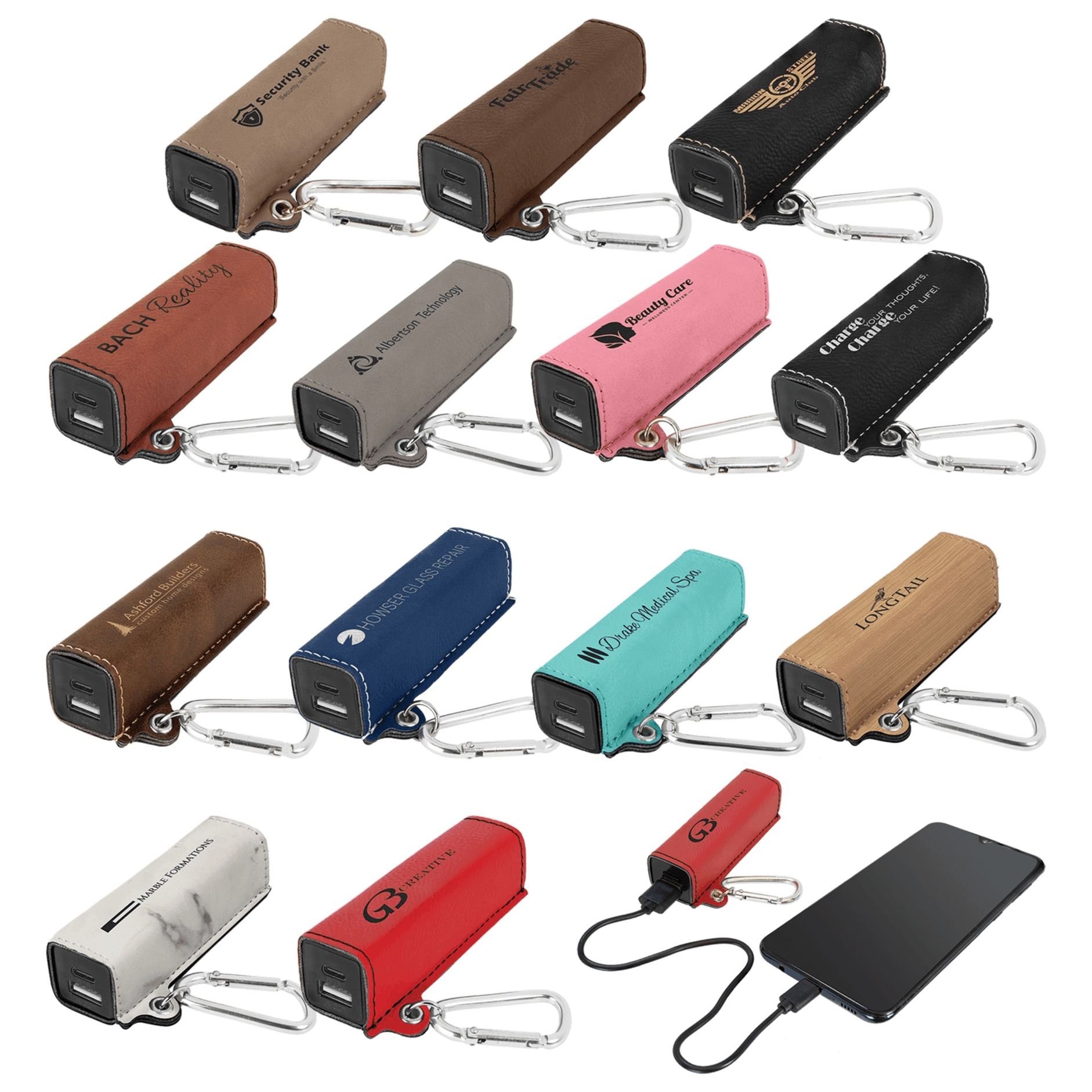 Engraved Leather Power Bank Portable Charger with Cable
