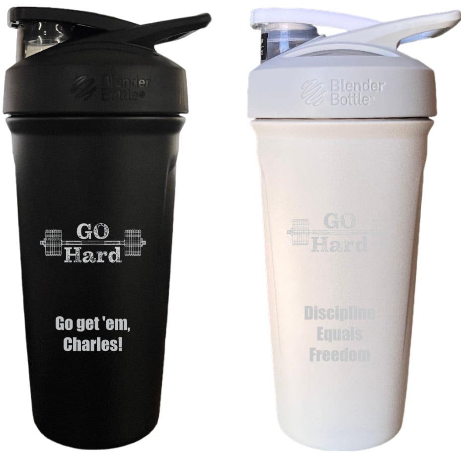 Stainless Insulated Blender Bottle Motivational Quote, Go Hard with Barbells