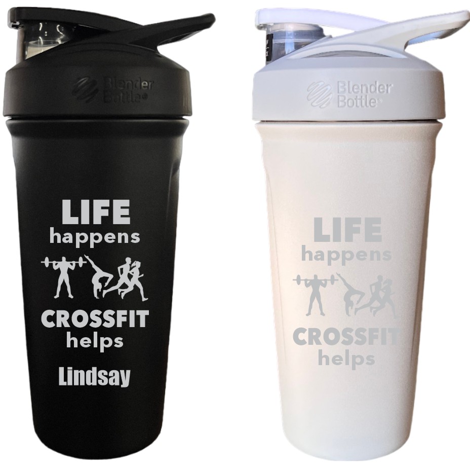 Workout Shaker Bottle Life Happens, Crossfit Helps, Stainless Blender Bottle