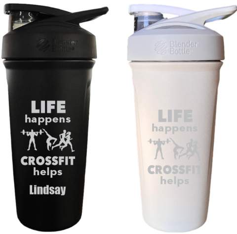 Workout Shaker Bottle Life Happens, Crossfit Helps, Stainless Blender Bottle