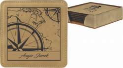 Leather Map and Compass Coaster Set of 6