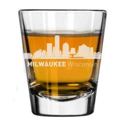 Milwaukee, Wisconsin City Skyline Engraved Shot Glass