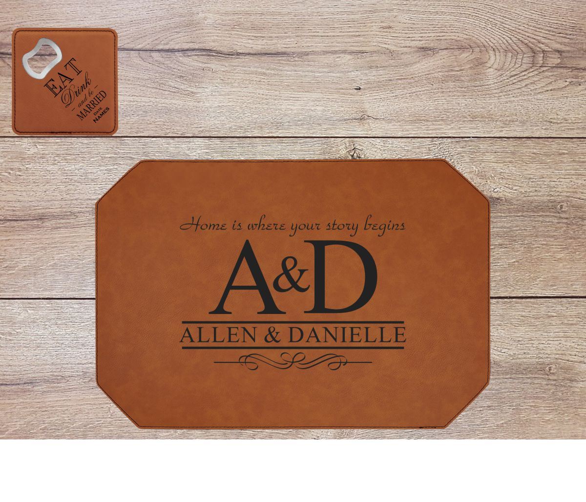Personalized Leather Placemat, Elegant Custom Engraved 12x17 Lazer
