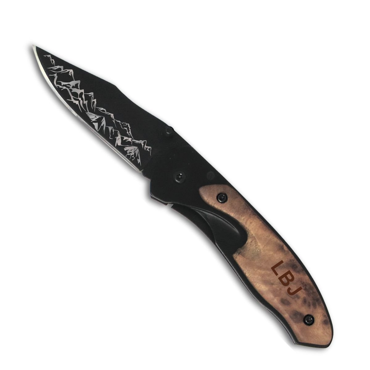 Laser Etched Blade Knife, Wood Handle Folding Pocket Knife