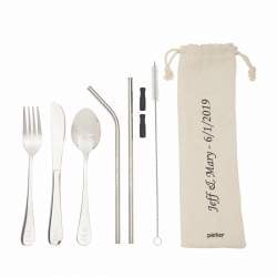 Custom 6-Piece Steel Straw & Utensil Set with Pouch