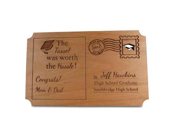 Graduation Wood Postcard Gift with Money Pocket