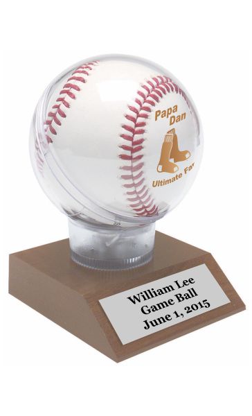 Baseball Display Stand on Cherry Finish Base
