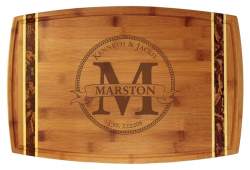 Circle Monogram Totally Bamboo 18" x 11 3/4" Marbled Cutting Board