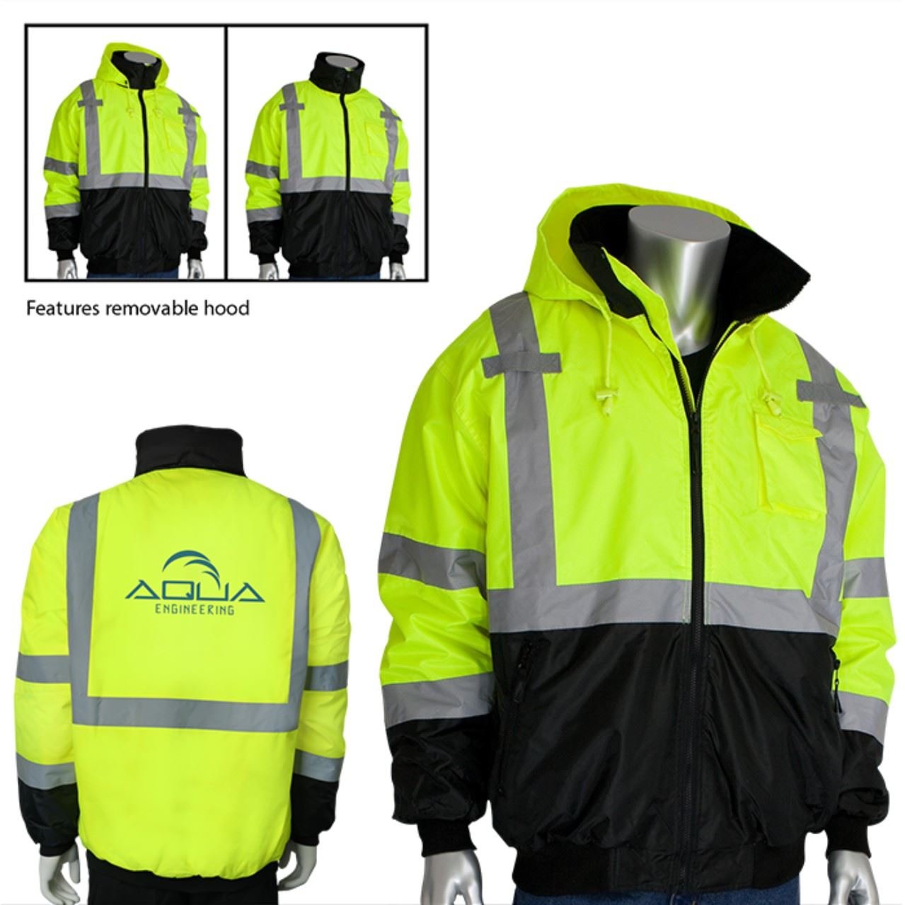 Custom Print Hi-Vis Class 3 Bomber Jacket with Zip-Out Fleece Liner
