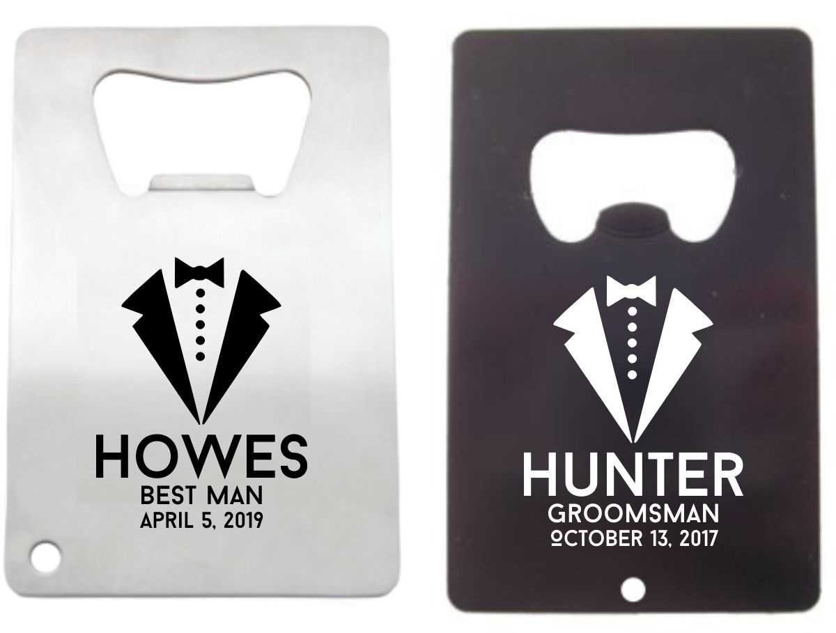 Groomsman Tux Design Credit Card Bottle Opener