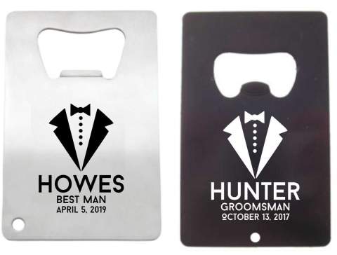 Groomsman Tux Design Credit Card Bottle Opener