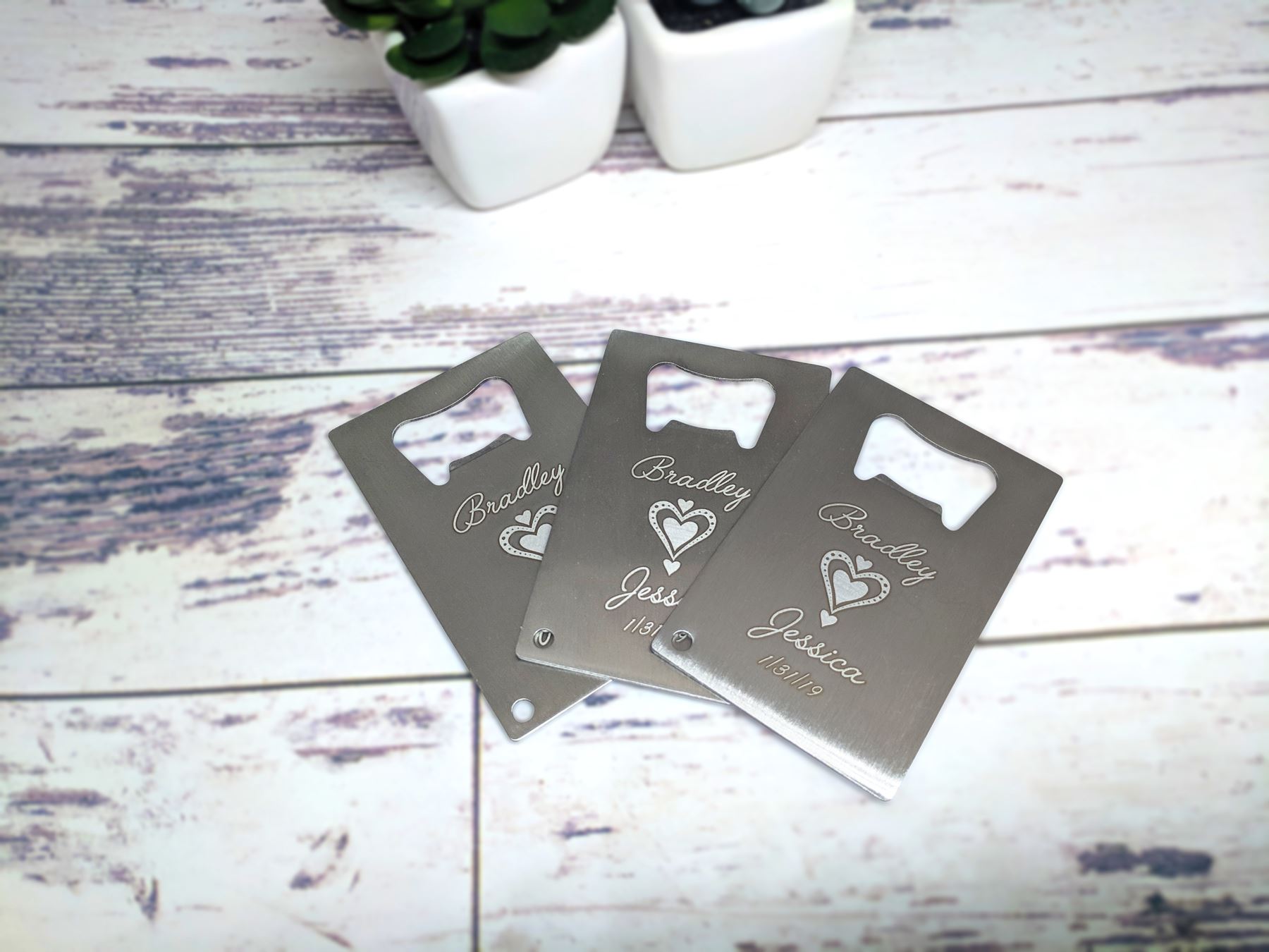 Wedding Favor with 4 Hearts Design Credit Card Opener