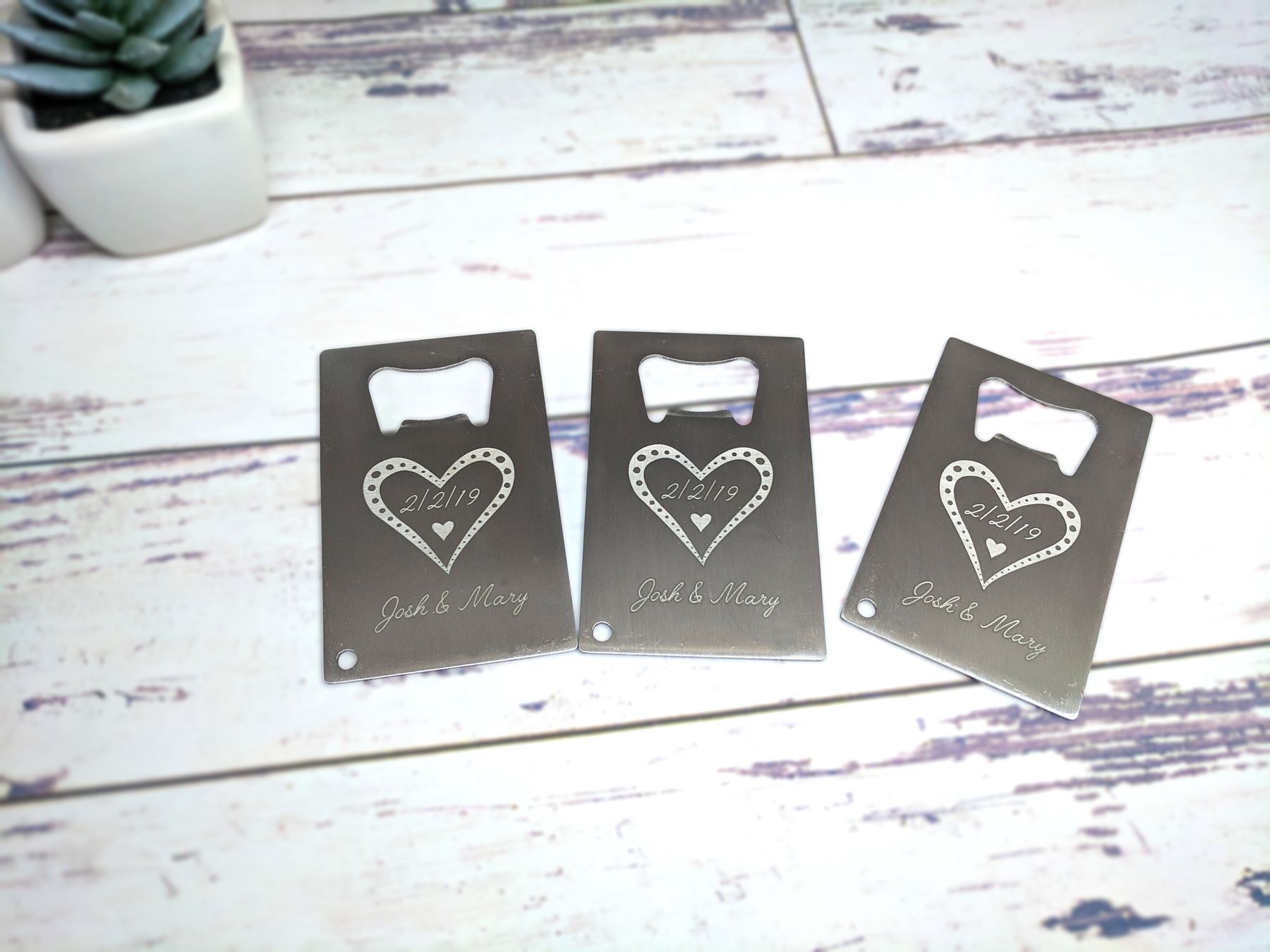 Wedding Favor with 2 hearts Credit Card Opener