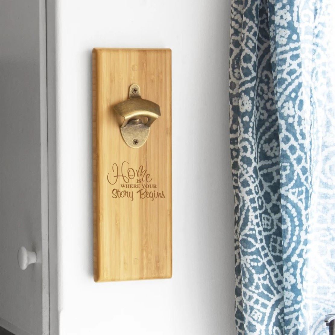 Totally Bamboo Wall Mounted Bottle Opener with Magnetic Cap Catcher