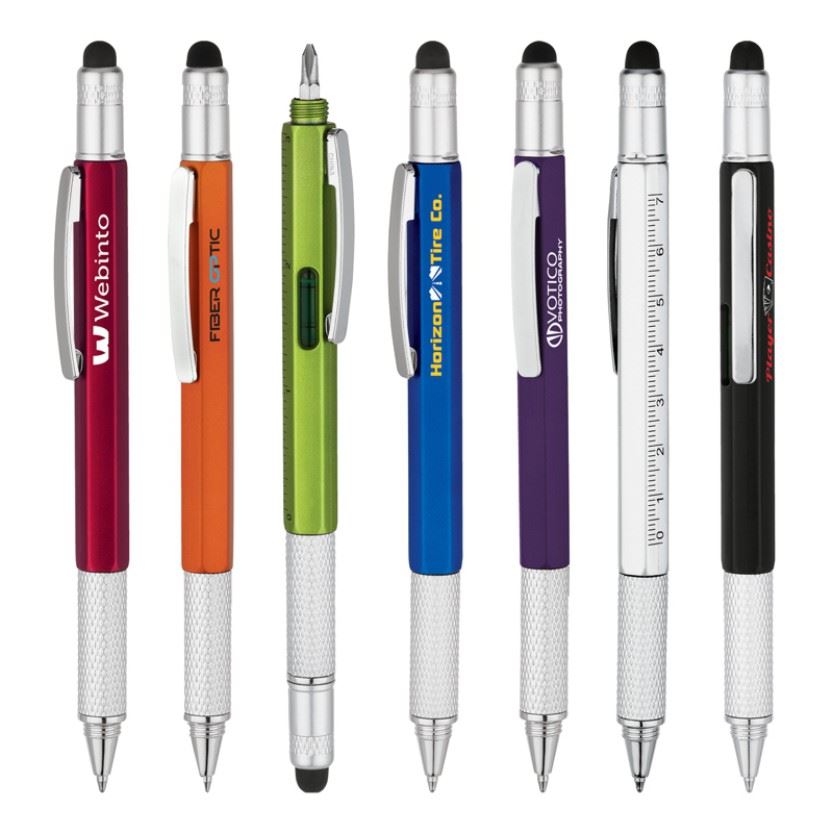 Custom Multitool 6-in-1 Utility Pen with Level, Ruler, Screwdriver, Stylus