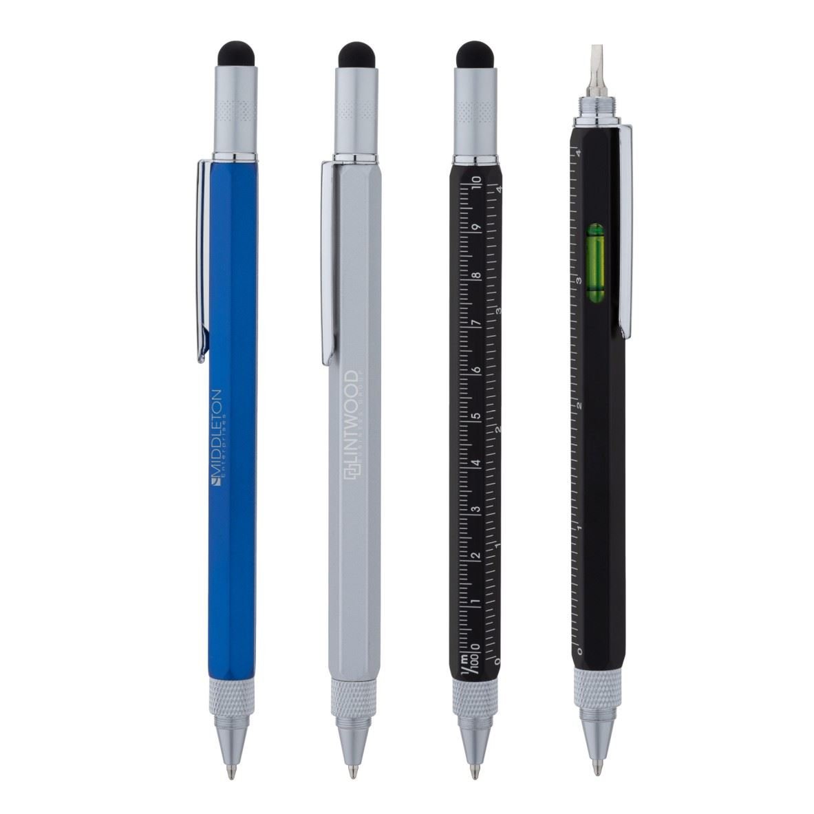 Laser Engraved Multitool 6-in-1 Utility Pen with Level, Ruler, Screwdriver Bit, Stylus