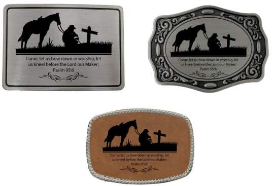 Wild West Living Western Christian Praying Cowboy Cross Belt Buckle