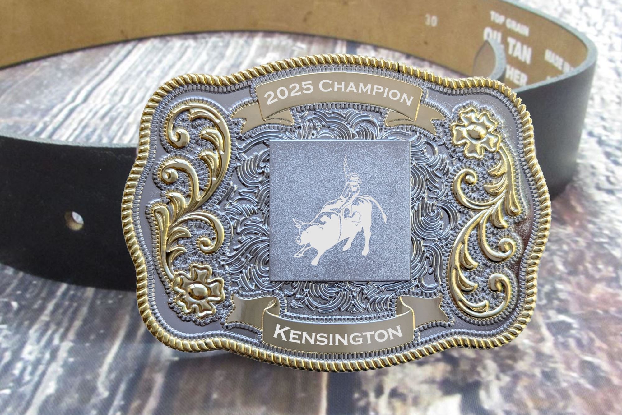 Personalized Gold & Silver Filigree Western Belt Buckle