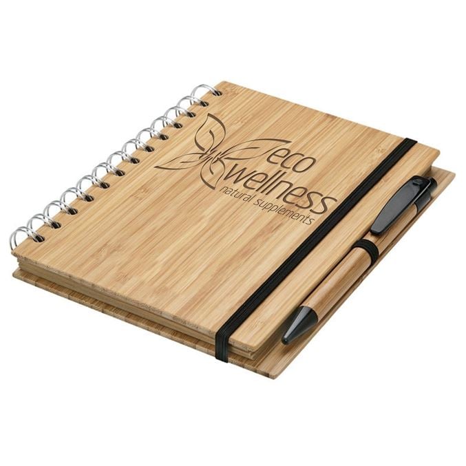 Personalized Notebook And Pen, Custom Bamboo Spiral Notebook