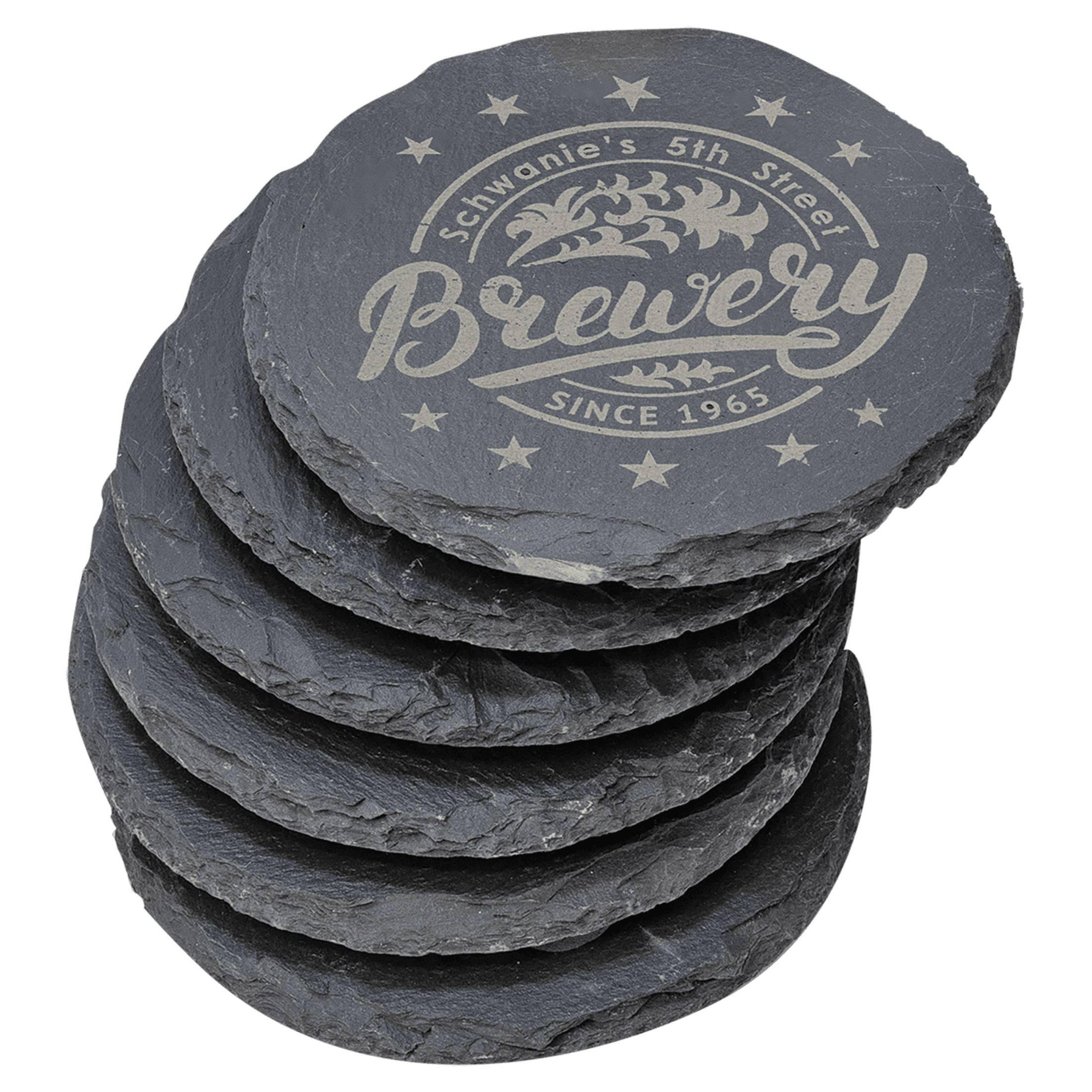 Round Laser Engraved Slate Coaster 6 piece Set