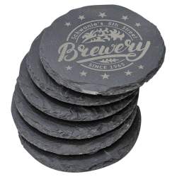 Round Laser Engraved Slate Coaster 6 piece Set