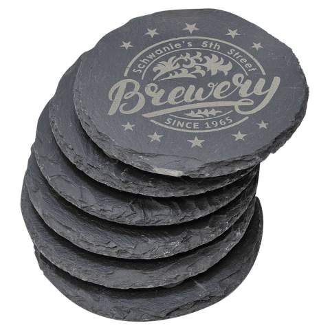 Round Laser Engraved Slate Coaster 6 piece Set