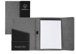 7x9" Mini Laser Engraved Gray Canvas and Leather Portfolio with Notepad