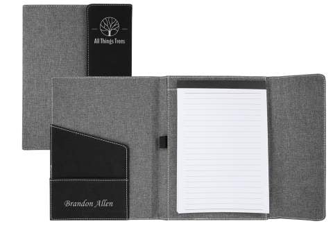 7x9" Mini Laser Engraved Gray Canvas and Leather Portfolio with Notepad