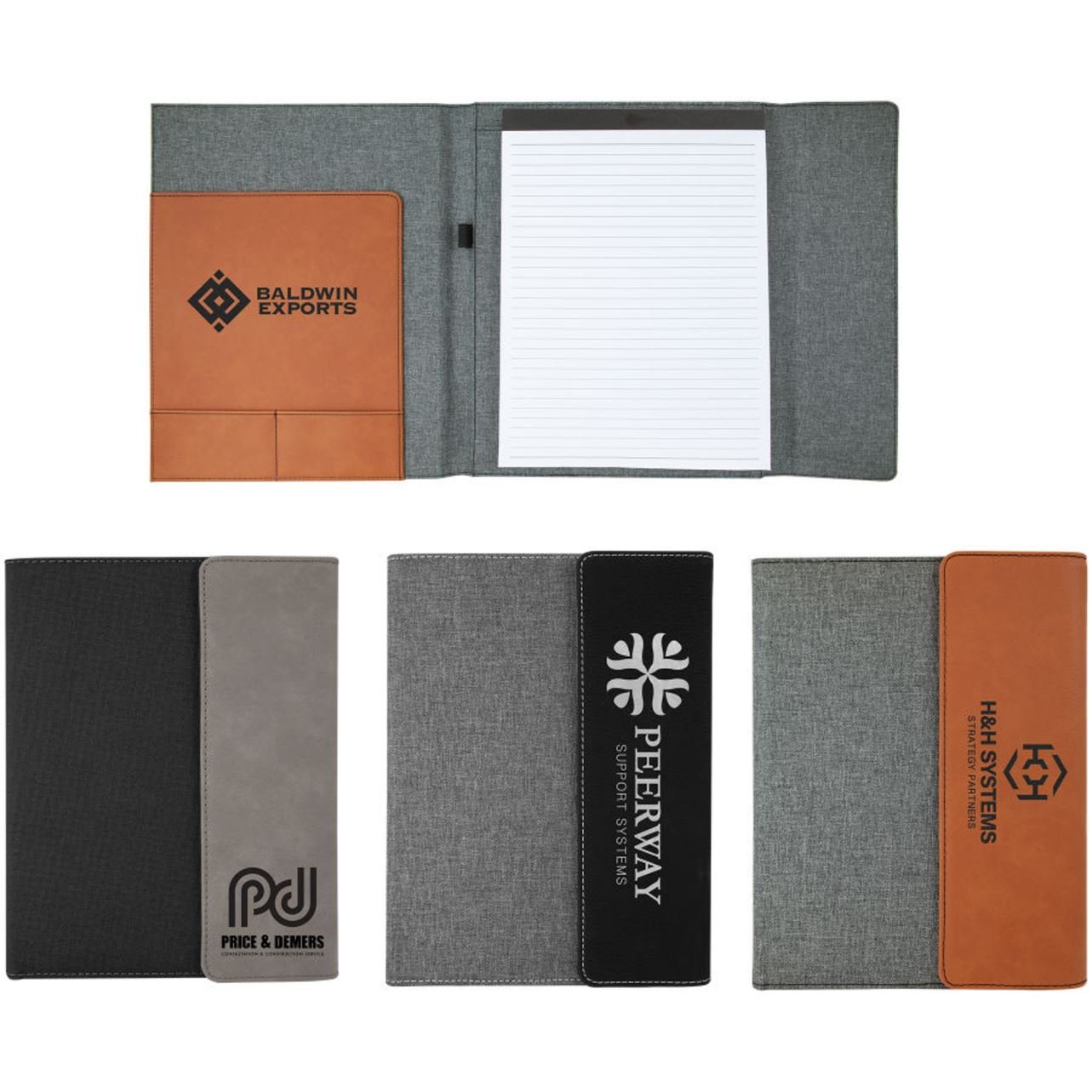 9.5x12" Laser Engraved Gray Canvas and Leather Portfolio with Notepad